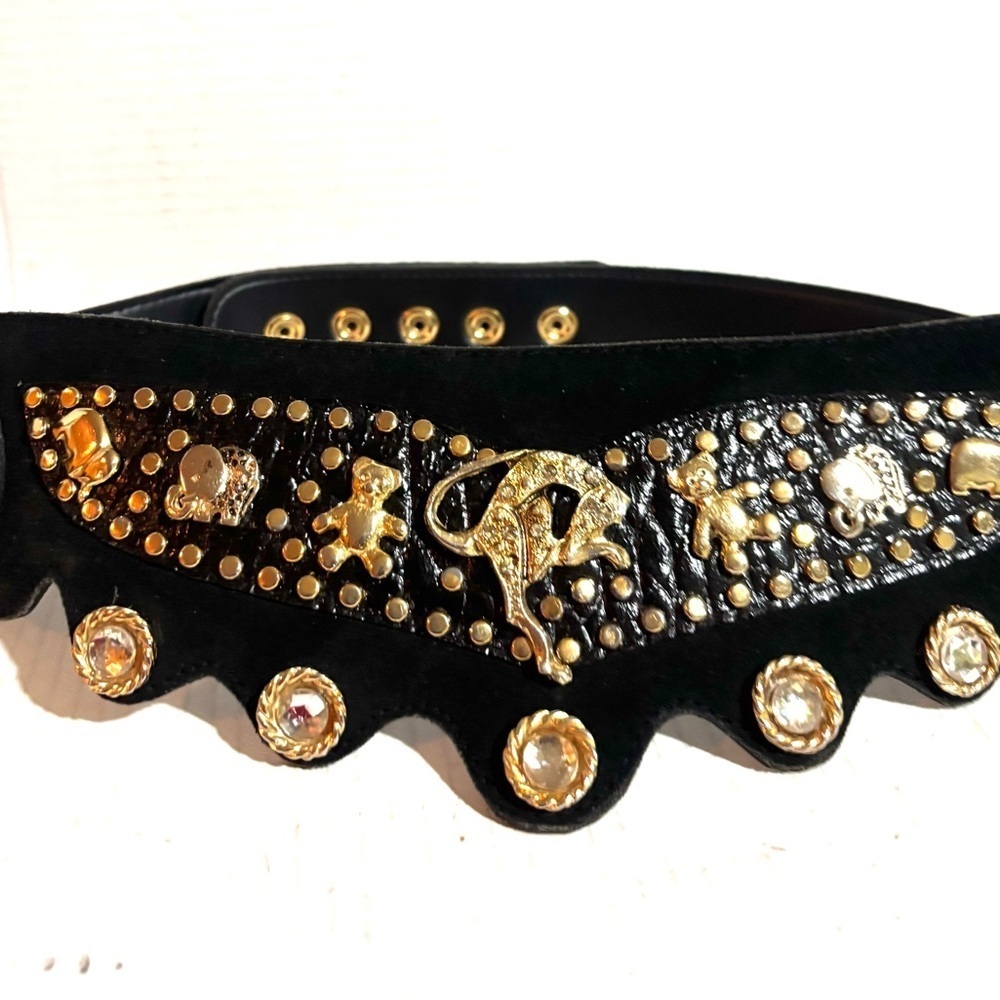 Handmade vintage suede Stylish Black and Gold Women's Belt SM